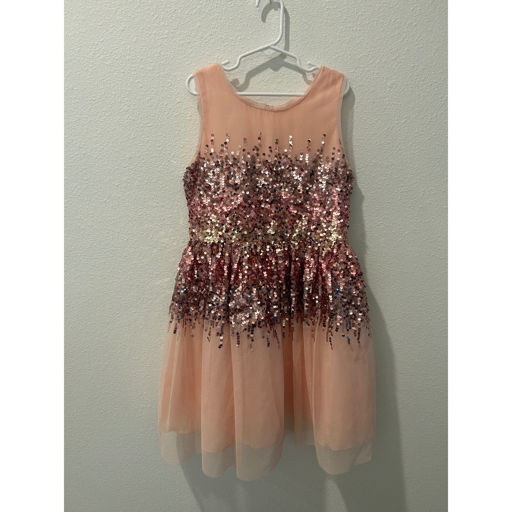 Poppies and Roses Girls Peach Pink Sequin Tulle Party Dress Size 10